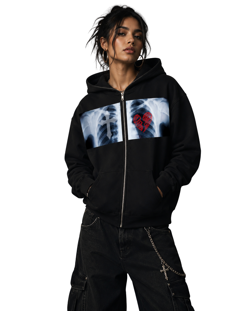 Chrome&Hearts Fleeced Full-Zip Boxy Hoodie